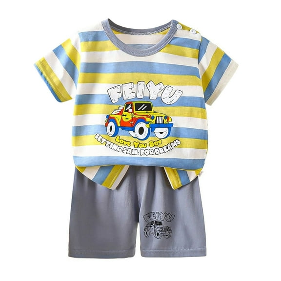 JIKNTTR Toddler Girls Boys Summer Short Sleeve Cartoon Prints Tops Shorts 2Pcs Outfits Clothes Set For Children Clothing Baby Boy Summer Clothes For 12-18 Months