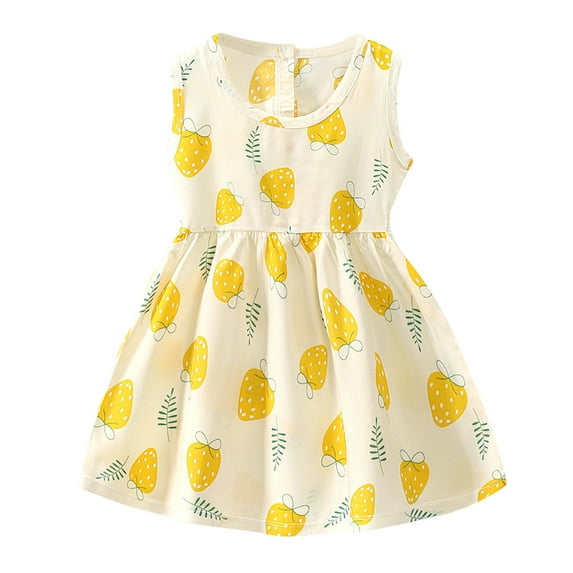 JIKNTTR Toddler Kids Baby Girl Clothes Summer Sleeveless Floral Cartoon Plaid Dress Casual Beach Dresses Outfits Nightie Pajama Dress