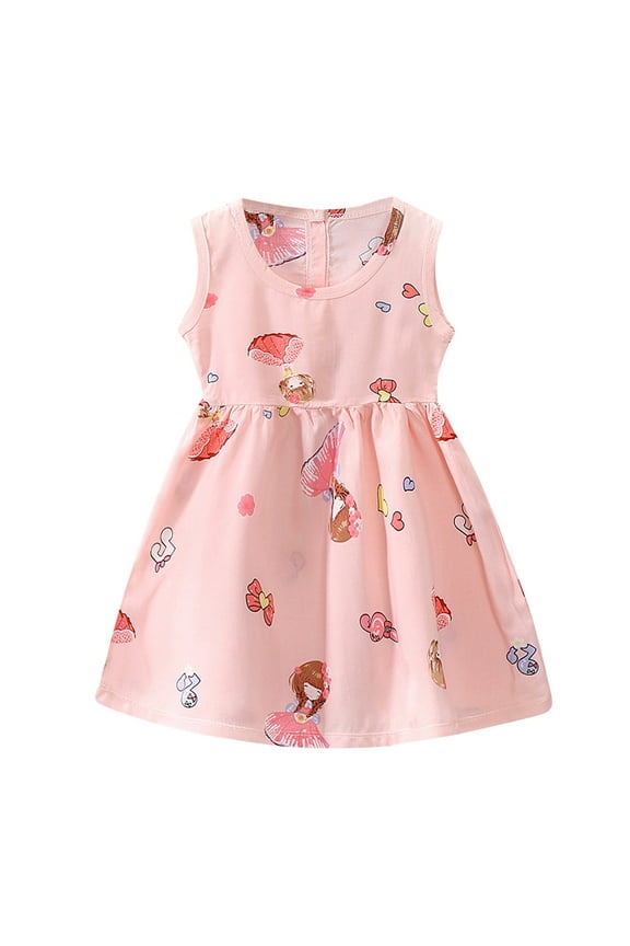 Toddler Kids Baby Girl Clothes Summer Sleeveless Floral Cartoon Plaid Dress Casual Beach Dresses Outfits Soft & Cute Pajamas for Kids