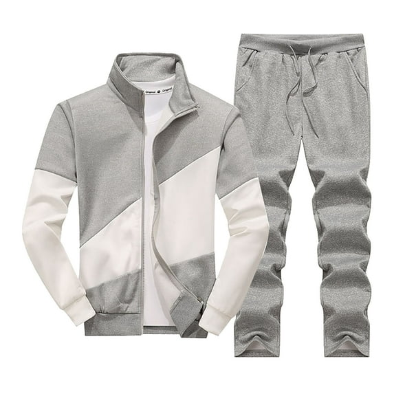 JIKNTTR Track Suits For Men Set Casual Print Jacket Pant Set Two Piece Stand Collar Pocket Warm Coat Drawstring Pants Set Trendy Vacation Travel Sport Sweatsuit