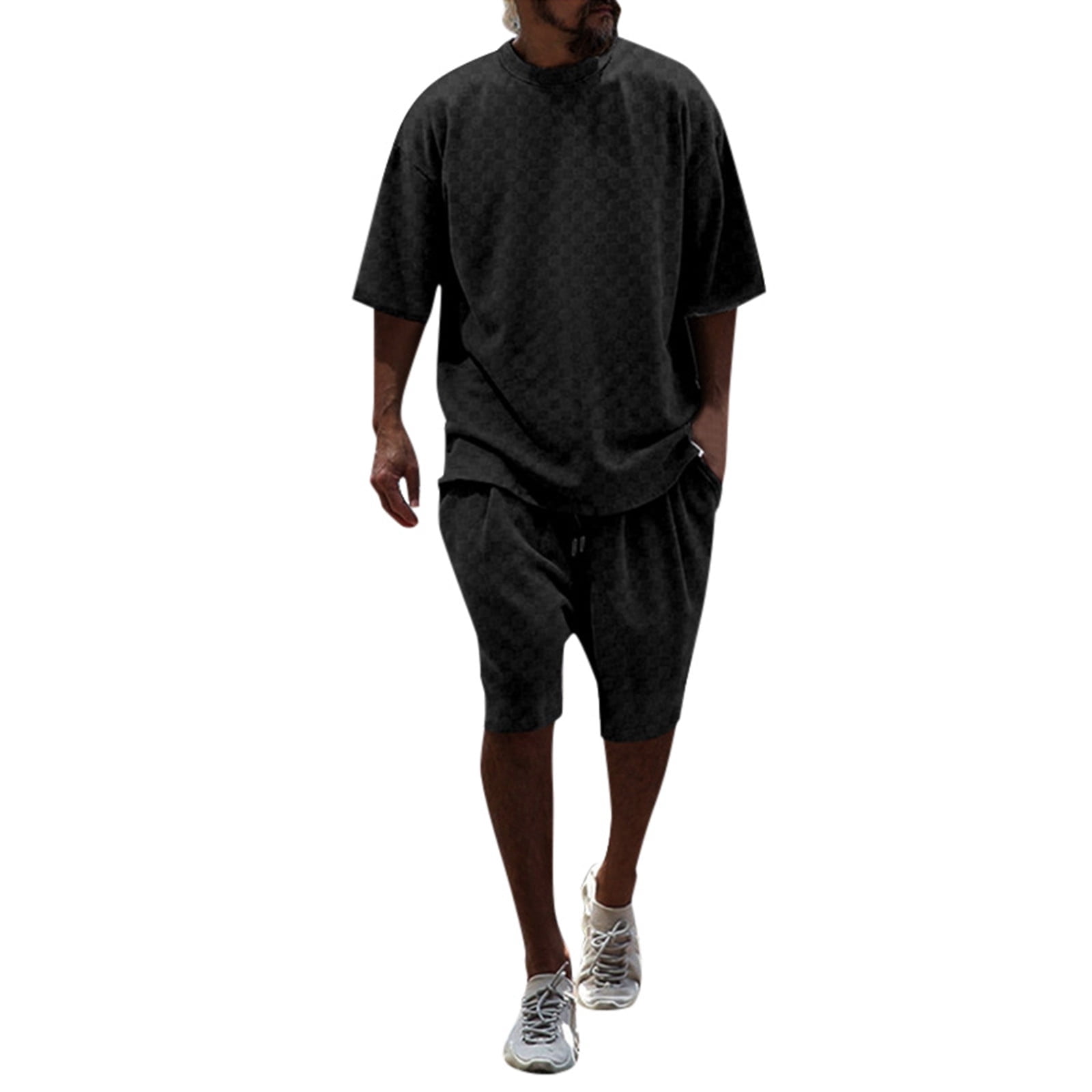 JIKNTTR Trendy Mens Short Sets Men's Short Sets 2 Piece Outfits Summer Short Sleeve T Shirt And Shorts Tracksuit Sets Casual Sports Suit Casual Beach Shorts Sets
