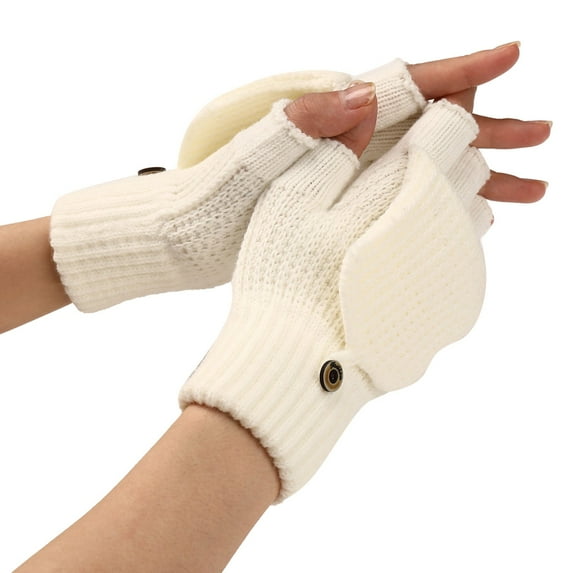 JIKNTTR Winter Fingerless Gloves For Men Women Convertible Warm Half Finger Mitten Gloves Flip Top Knitted Clamshell Gloves