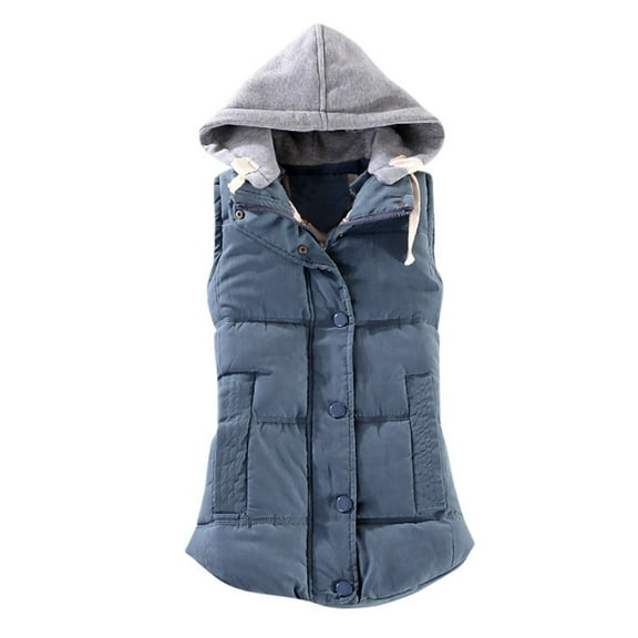 JIKNTTR Women Jacket Casual Slim Sleeveless Quilted Removable Hooded Winter Vest Coat Fashion Tops Work Suits Jackets