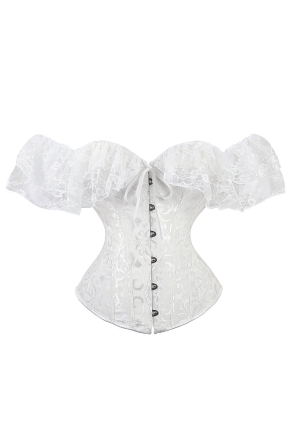 Women Floral Lace Corset Sexy Off Shoulder Boned Bustier Party Slim Fishbone Overbust Bodyshaper Top Vintage White Corset