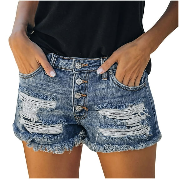 JIKNTTR Women Mid Rise Ripped Stretchy Jeans Shorts Denim Female Pants Ripped Shorts Jeans Pocket Fashion Solid Color Casual Bottom Pants Fashion Beach Shorts