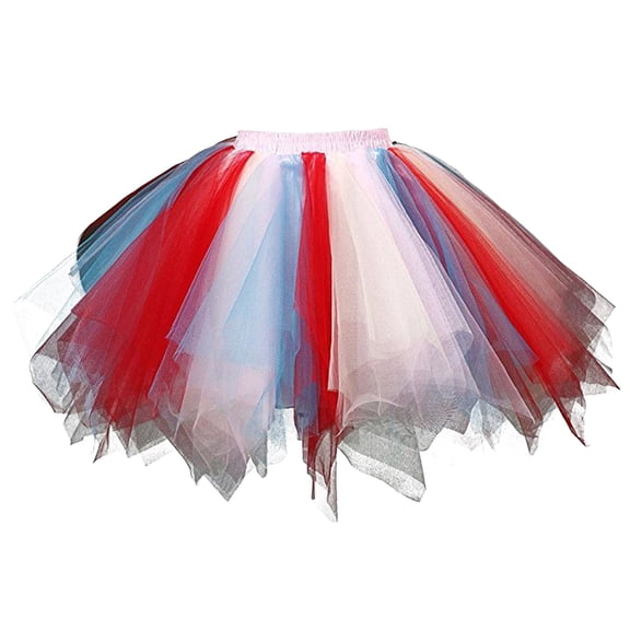 JIKNTTR Women Midi Skirt Fashion 4Th Of July Adult Women 80's Tutu Skirt Layered Tulle Petticoat Colored Tutu Skirt Independence Day Outfit Tennis Golf Skirts