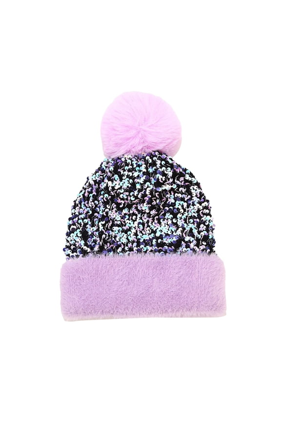 Women Sequin Hat Women Winter Hat Knitted Beanie Hat With Removable Fur Pompom Sequin Knit Beanies Comfort Christmas Hats