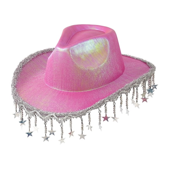 JIKNTTR Women Sequin Party Hats Glitter Star Fringed Cowboy Hat Shiny Western Party Hat For Festival Celebration Fashionable Comfort Cap