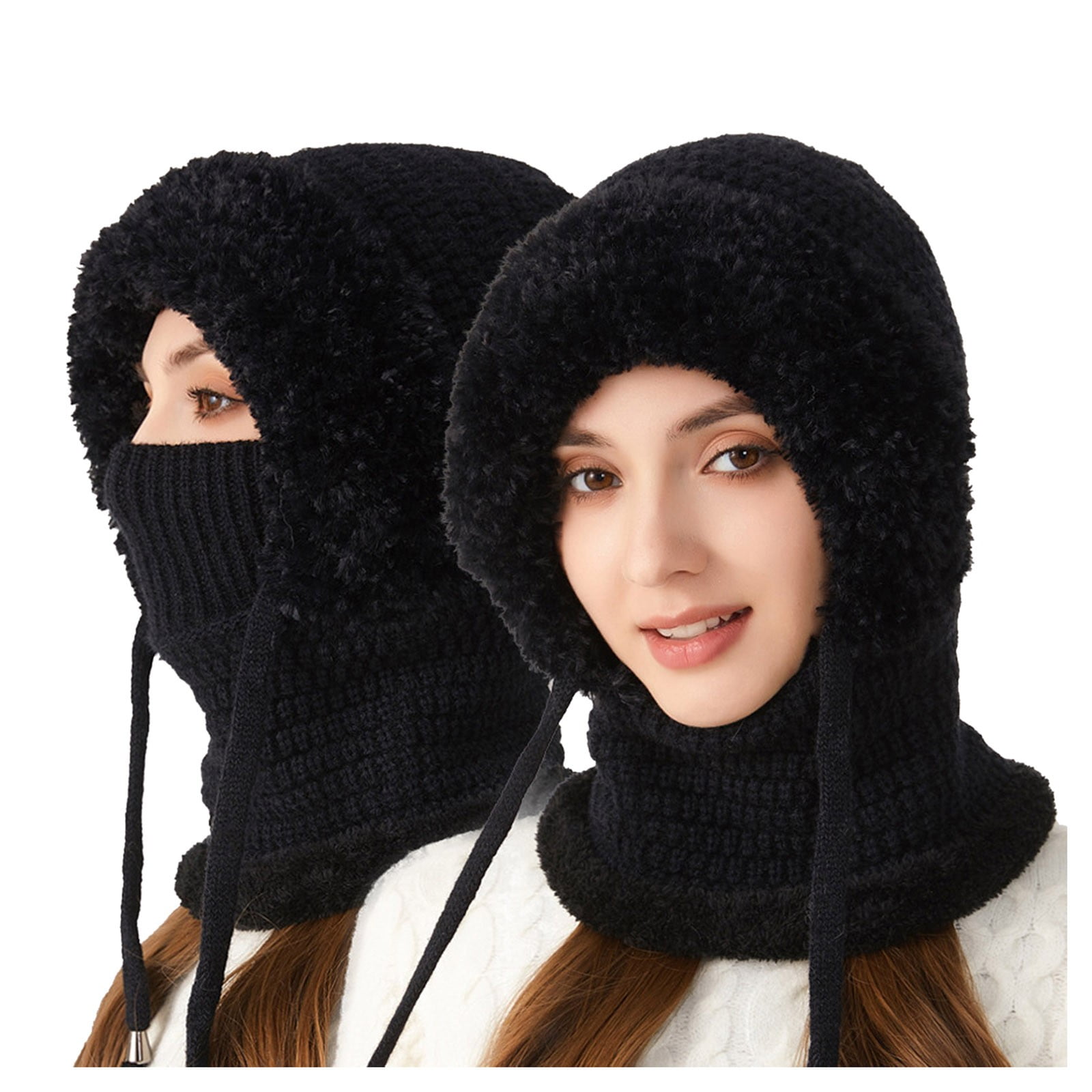 Luxtrada Womens Attached Knit Winter Beanie Hat Scarf Set