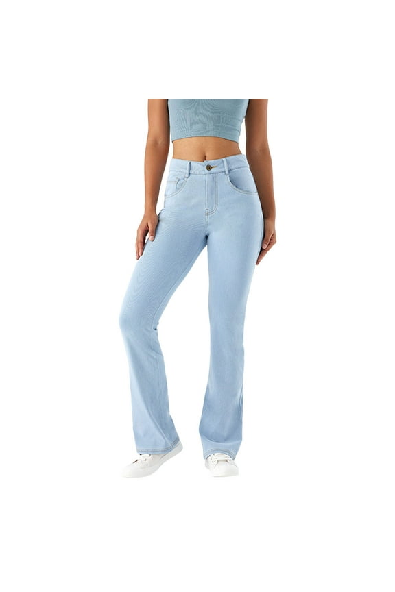 Women's Casual Jeans Ladies Elastic Pull On Skinny Flared Bootcut Denim Jeggings Loose Fit Denim Pants