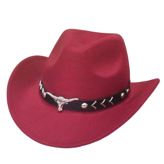 JIKNTTR Women's Classic Cowboy Hat Wide Brim Cowgirl Hats Belt Buckle Retro Unisex Rolled Up Caps Autumn Winter Party Hat Fashion Hat