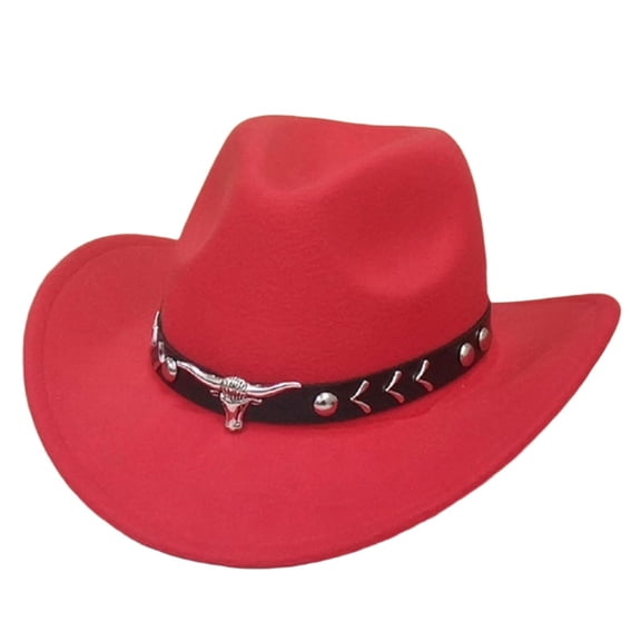 JIKNTTR Women's Classic Cowboy Hat Wide Brim Cowgirl Hats Belt Buckle Retro Unisex Rolled Up Caps Autumn Winter Party Hat Stylish Hat