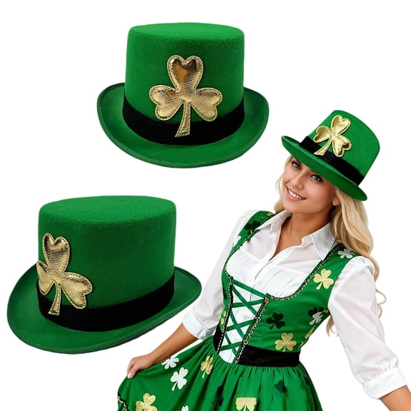 JIKNTTR Women's Green Top Hat St. Patrick's Day Casual Style Top Hats Green Hair Accessory For Holidays And Themed Parties Fashion Hats