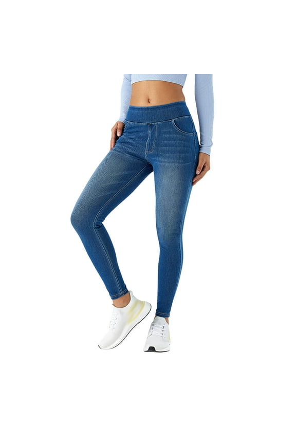 Women's High Waisted Jeans Pull On Skinny Jeans Stretchy Comfort Leggings Trendy Demin Jegging With Pockets Stretchy Loose Denim Pants