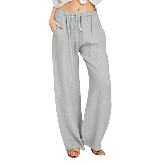 JIKNTTR Women's Linen Pants Casual Loose Drawstring Elastic Yoga Pants Casual Solid Color Tether Loose Yoga Trousers Women's Capri Pocket Sweatpants