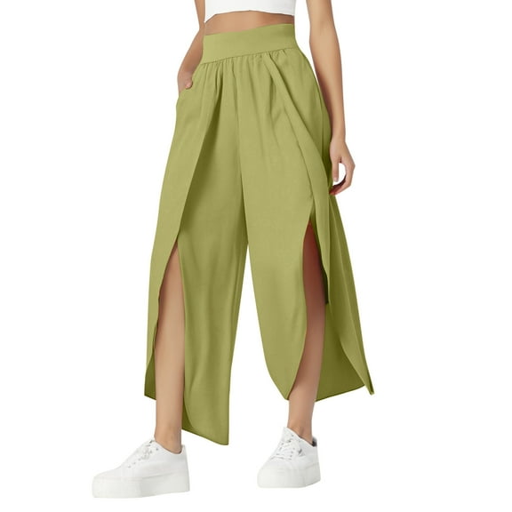 JIKNTTR Women's Pants Comfort Fashion Loose Fit High Waisted Open High Slit Pants Relaxed Casual Yoga Beach Flowy Pants