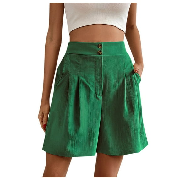 JIKNTTR Women's Relax Fit Shorts Summer Solid Color Loose Breathable Semi Elastic Waist Casual High Waist Wide Leg Shorts for Women Travel Athletic