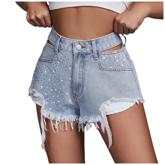 JIKNTTR Women's Shorts Relaxed Fit High Waisted Denim Shorts Fashionable Slim Fit Short Jeans For Casual Streetwear Summer Chic Trendy Look Summer Shorts Trend Streetwear
