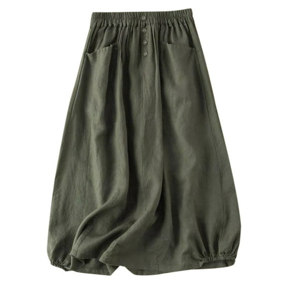 JIKNTTR Women's Skirts Versatile Women's Fashion Vintage Linen Mid Length High Waisted A Line Skirt Casual & Trendy Skirts