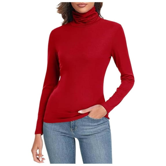 JIKNTTR Women's Thermal Underwear Womens Fall Fashion Warm Long Sleeve Turtleneck T Shirt Casual Stretchy Slim Fitted Knit Going Out Tops Basic Outfits Trendy Shirts