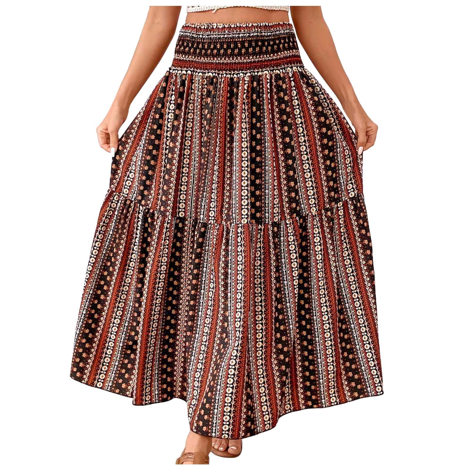 Retro Gradient Art Print Retro Cross Pleated Long Sleeve Two-Piece Flowing Midi Skirt