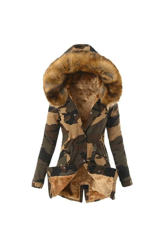 Women's Winter Coats Parkas Hooded Military Jacket Coats Thick Lined Parka Camouflage Hooded Jackets Pockets Slim Puffer Down Jacket