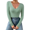thumbnail image 1 of JIKNTTR Womens Long Sleeve Shirts Tops Deep V Neck Ribbed Knit Slim Fit Basic Sexy T-Shirt Casual Fashion Stretch Top Soft Thermal Undershirts Tee, 1 of 4