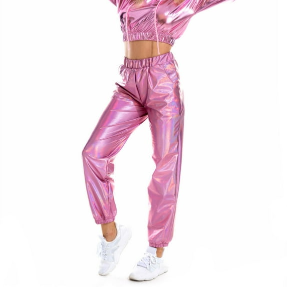 JIKNTTR Womens Shiny Metallic High Waist Stretchy Jogger Pants Fashion Clubwear Trousers Sweatpants Women's Streetwear Cool Shiny Casual Pants Athletic Joggers Pant