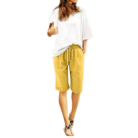 JIKNTTR Womens Shorts 2024 Comfy Summer Cotton Pants Plus Size High Waisted Shorts Lacing Beach Workout Pocket Short Pants Summer Shorts Trend Streetwear