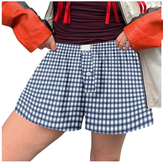 JIKNTTR Womens Shorts Casual Trendy Summer Shorts For Women Striped Elastic High Waisted Shorts Plaid Print Pajama Bottoms Sleepwear Soft Trendy Loungewear Beach Vacation Shorts