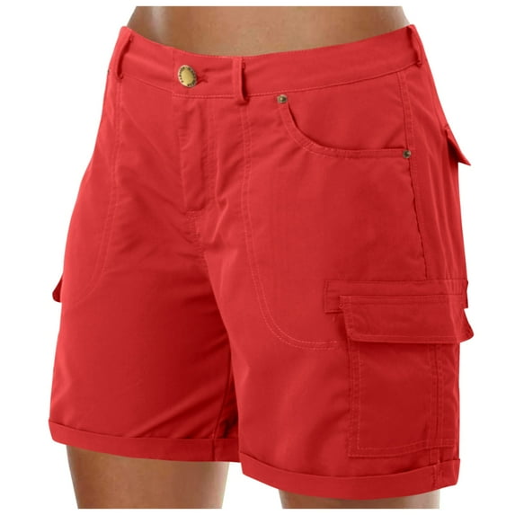 JIKNTTR Womens Shorts Casual Women's Loose Solid Color Mini Pant Summer Beach Shorts Buttons Short Hot Pants Cargo Shorts Beach Loose Fit Shorts