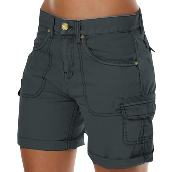 JIKNTTR Cargo Shorts For Women Stretchy Slim Shorts Solid Color Summer Beach Shorts Buttons Short Hot Pants Cargo Shorts Summer Hot Pants with Pockets Versatile