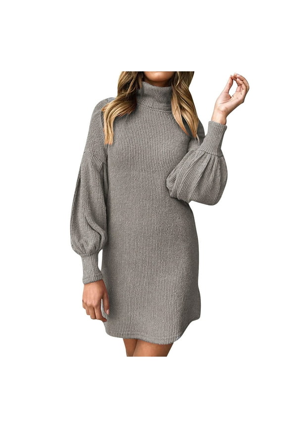 Womens Sweaters Temperament Turtleneck Sweater Dress Long Sleeve Jumper Mini Dresses Ladies Turtleneck Sweater Dress Elegant Formal Mini Dresses