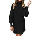 thumbnail image 1 of JIKNTTR Womens Sweaters Temperament Turtleneck Sweater Dress Long Sleeve Jumper Mini Dresses Ladies Turtleneck Sweater Dress Winter Knit Sweater Dress, 1 of 5