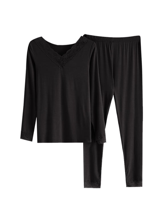 Womens Underwear Set Lace Thermal Underwear Set Spring Autumn Thin Base Layer Set Long Sleeve Lace Bottoming Shirt And Trousers Base Layer Set Top Bottoms