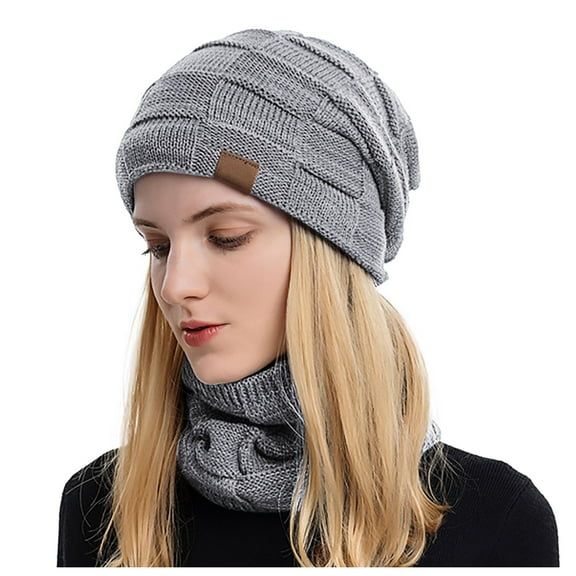 JIKNTTR Womens Winter Beanie Hat Scarf Set Knit Slouchy Beanie Cap Neck Warmer Set For Women Versatile