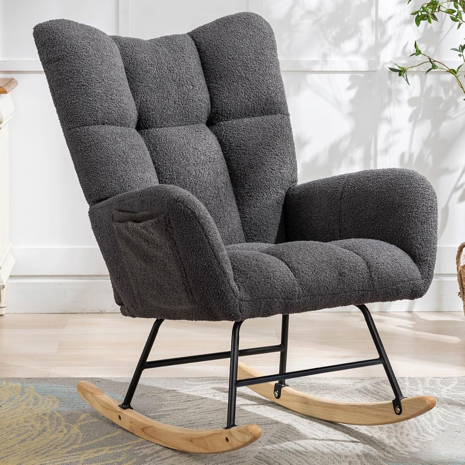 JIKUETWGTG Nursery Rocking Chair Teddy Upholstered Glider Rocker with ...