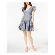 JILL STUART $139 Womens New 1374 Blue Denim Ruffled Cap Sleeve Dress XS B+B
