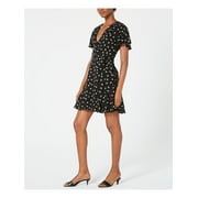 JILL STUART Womens Black Floral Short Sleeve V Neck Mini Sheath Dress Size: 6