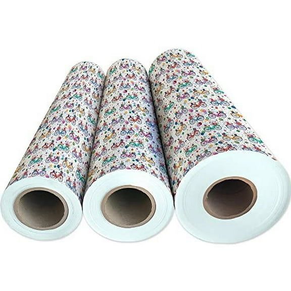 JILLSON & ROBERTS Bulk Gift Wrap, Birthday Bicycles, Half Ream 417 feet x 24 inches