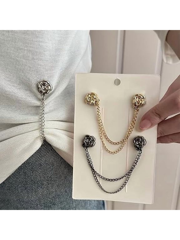 3 Pcs Magnetic Clothing Clips with Chain, Flower Style Clothing Hem Pins for Hijab, Pants Legs, Shirt Sleeves & Cuffs, Pinless Magnetic Button Clips for Clothing Adjustment