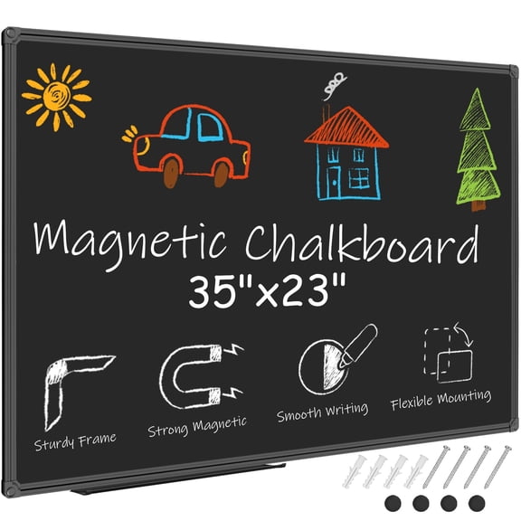 JILhome Magnetic Chalk Board, 35" x 23" Black Dry Erase Board, 3'x2' Blackboard for School, Office, Home, Bar, Restaurant Menu, Black Aluminium Frame
