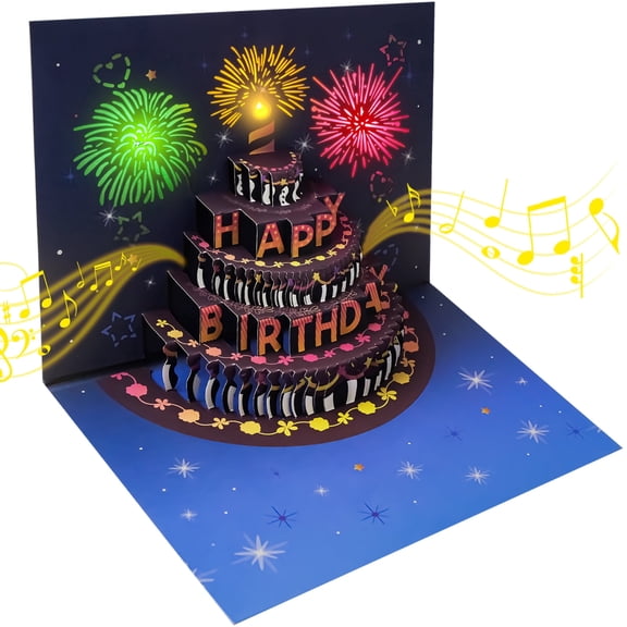 JILhome 3D Pop Up Birthday Cards, Musical Blowable Happy Birthday Card, LED Light Firework Birthday Gifts for women, Men, Dad, Mom, Wife, Husband, Son, Daughter
