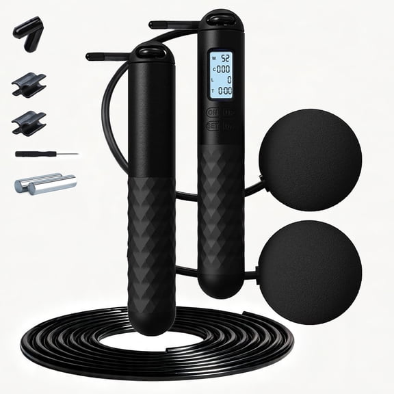 JILhome Weighted Jump Rope, 9.8 FT Adjustable Skipping Rope with Counter, Cordless Jump Rope with Large Cordless Ball for Gym, Fat Burning, Home Workout Equipment, Women, Men, Black