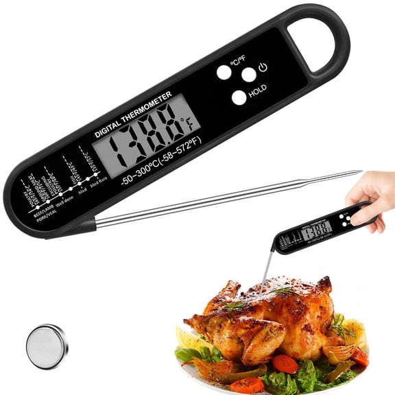 JILhome Meat Thermometer Digital, Instant Read Food Thermometer, Waterproof Grill Thermometer for Cooking Kitchen Gadgets, Oven Grill Candy BBQ, Gifts for Him Dad Men Birthday, Black