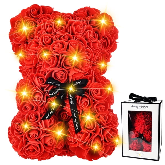 JILhome Glowing Rose Teddy Bear, Romantic Forever Rose Bear, Artificial Flower Gifts for Women, Mom, Grandma, Anniversary, Birthday, Mother's Day,Valentine's Day