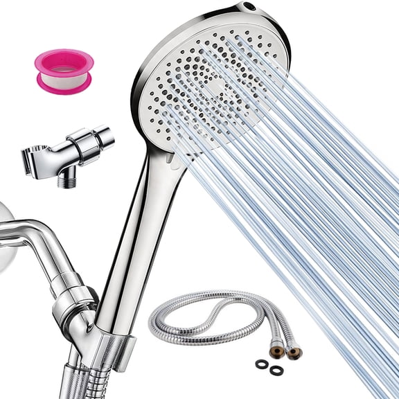 JILhome Shower Head with Handheld, 4 Mode Showerhead Set with Large Panel, Detachable Showerhead with 59" Long Stainless Steel Hose & Adjustable Bracket, Sliver