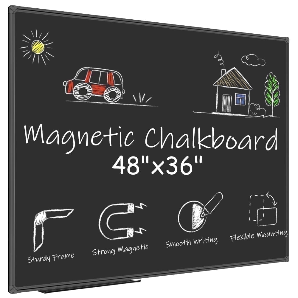 JILoffice Magnetic Chalkboard for Wall 48" x 36" Black Chalk Board Dry Erase with Black Aluminum Frame