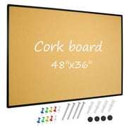 JILoffice Cork Bulletin Board with Aluminum Frame, 48" x 36", with 10 Push Pins