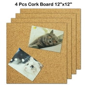 JILoffice Cork Tiles, 12" x 12" Square Bulletin Boards, 4-Pack, Self-Adhesive, Frameless